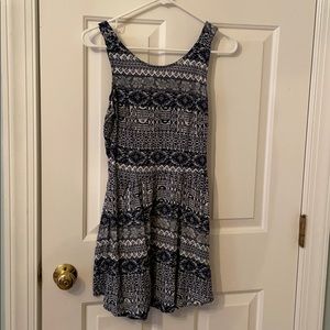 Blue and white patterned mini dress